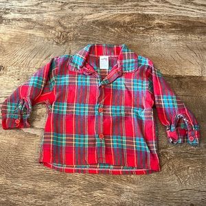 Boys Flannel Red & Green Button Up Long Sleeve Shirt